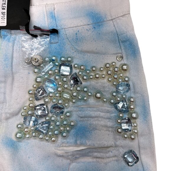 Reworked Sparkle Denim Pearls & Gems Boyfriend Jeans (3) - Picture 4 of 13